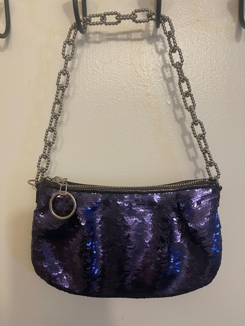 Coach Purple Sequin Evening Bag with Teal Interior